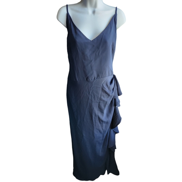 Bill Levkoff Navy Ruffle Long Dress Size 18 - Picture 1 of 4